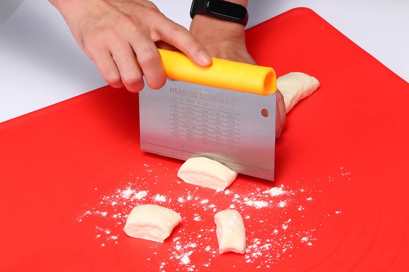 Suanyok Bench Scraper-Stainless Steel Dough Scraper and Flexible Plastic Bowl Scraper 4-Piece Set-Bread/Pastry/Pizza Cutter  Multifunctional 2-in-1 Baking Tools With Measurement Marks - Image 3